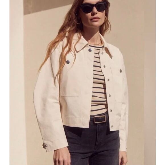 EUC AYR The Very Thing Neutral White Italian Cotton Canvas Cropped Jacket Sz XS - Picture 1 of 16